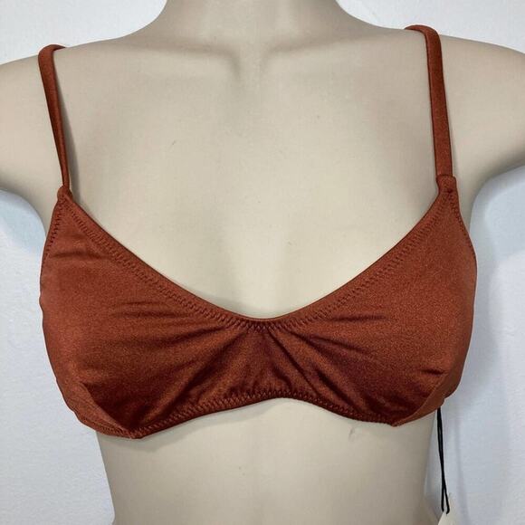 Solid & Striped The Rachel Bikini Top NWT New size L Shiny Cinnamon - Picture 2 of 5